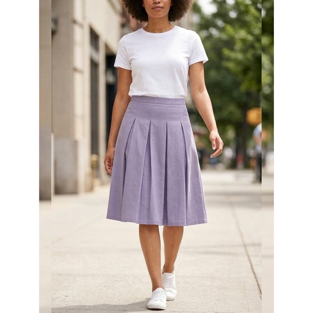 Ann Taylor Factory Purple Pleated Knee Length Stretch Skirt Women Size 12 - Picture 9 of 10